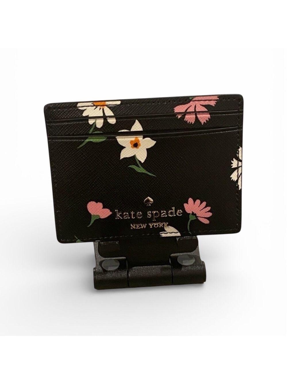 NWT Kate Spade Madison Floral Waltz Black Saffiano Leather Card Holder Wallet
